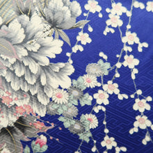 Load image into Gallery viewer, Furisode Blue Plum blossom Camellia Silk #10543B3
