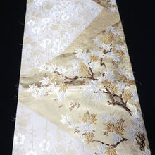 Load image into Gallery viewer, BB10066AE Silk Obi Fabric Maple Leaf Cherry Blossom White Gold 55.5x11.0in(141x28cm)
