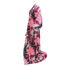 Load image into Gallery viewer, Yukata Black Magenta Butterfly Cherry Blossom Cotton #10748D3
