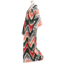Load image into Gallery viewer, Kimono Vintage(1920-1950) Red Black Green Meisen Wave Silk #10768D4
