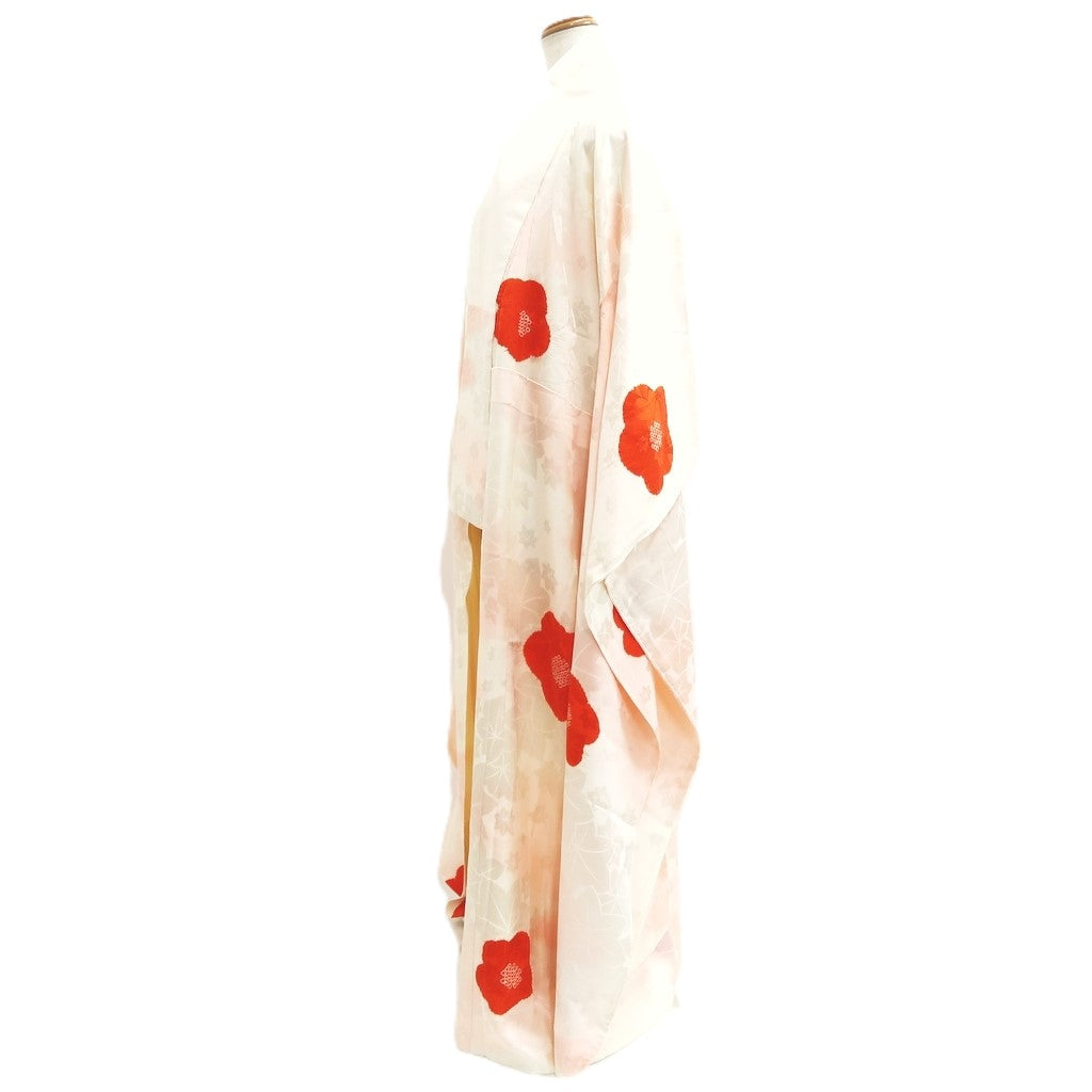 Juban Light Pink White Furisode Flower Shibori Silk #10517B2
