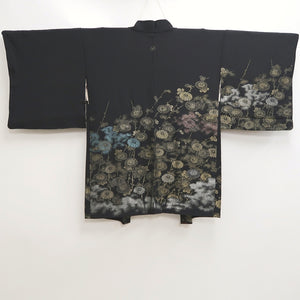 Haori Jacket Vintage(1950-1980) Black Gold Chrysanthemum Silk #10126D3