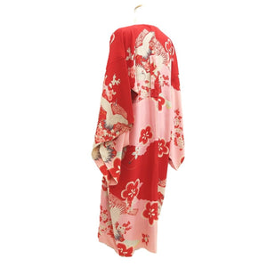 Juban Vintage(1950-1980) Red Pink Crane Birds Silk #10505B1