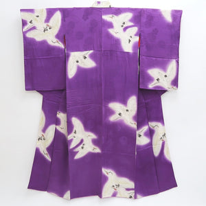 Kimono Vintage(1920-1950) Purple Crane Birds Hand painted Silk #9671J3