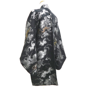 Haori Jacket Vintage(1950-1980) Black Silver Gold Cloud Silk #9755A3