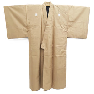 Men's Kimono Light Yellow brown Montsuki Silk #10464A4