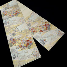 Load image into Gallery viewer, Fukuro Obi Gold Silver Cherry Blossom Butterfly Silk BB263V5
