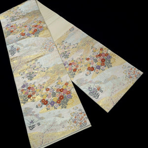 Fukuro Obi Gold Silver Cherry Blossom Butterfly Silk BB263V5