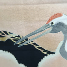 Load image into Gallery viewer, Furisode Vintage(Pre-1920) Black Crane Birds Silk #11106Z1
