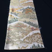 Load image into Gallery viewer, BB10056AD Silk Obi Fabric Zen Temple Green Beige 49.2x10.6in(125x27cm)
