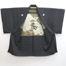 Load image into Gallery viewer, Men&#39;s Haori Vintage(1950-1980) Black Montsuki Habutae Mt. Fuji Silk #9819B1
