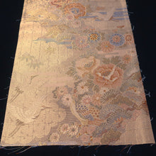 Load image into Gallery viewer, BB10026AC Silk Obi Fabric Crane Birds Gold 50.8x10.6in(129x27cm)
