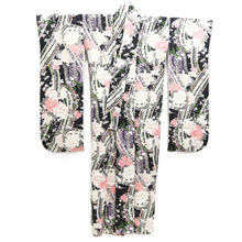 Load image into Gallery viewer, Furisode Black Plum blossom Yamato Tall Silk #10554B4
