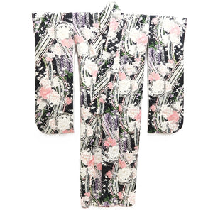 Furisode Black Plum blossom Yamato Tall Silk #10554B4