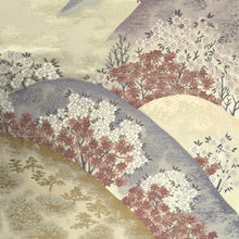Load image into Gallery viewer, Fukuro Obi White Gold Mountain Landscape Silk BB303V8
