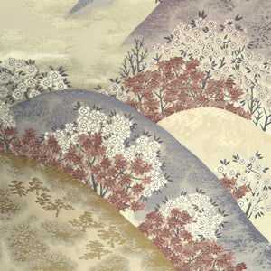 Fukuro Obi White Gold Mountain Landscape Silk BB303V8