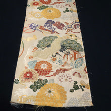 Load image into Gallery viewer, BB10036AC Silk Obi Fabric Vintage(1920-1950) Crane Birds Gold Green 76.8x10.6in(195x27cm)
