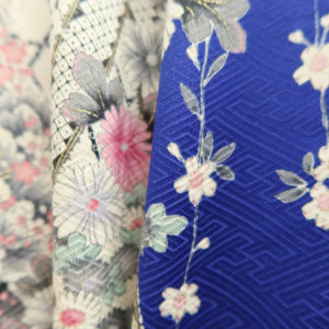 Furisode Blue Plum blossom Camellia Silk #10543B3