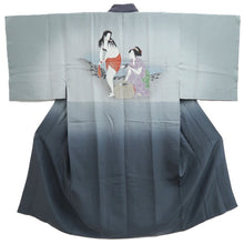 Load image into Gallery viewer, Men's Juban Vintage(1950-1980) Gray Utamaro Ukiyoe Silk #10874E4
