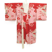 Load image into Gallery viewer, Juban Vintage(1950-1980) Red Pink Crane Birds Silk #10505B1
