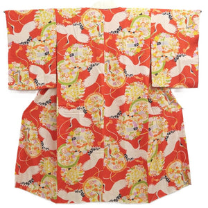 Juban Vintage(1920-1950) Red Crane Birds Silk #10366F4