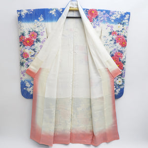 Furisode Blue White Peony Tall Silk #9698J4