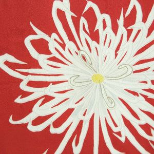 Kimono Vintage(1950-1980) Red Chrysanthemum Rangiku Silk #10266E4