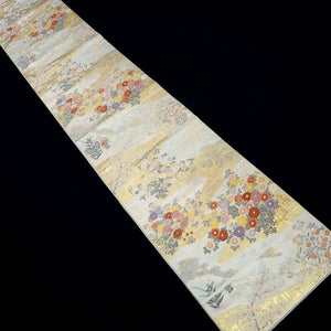 Fukuro Obi Gold Silver Cherry Blossom Butterfly Silk BB263V5