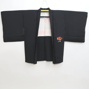 Haori Jacket Vintage(1950-1980) Black Fully Embroidered Karakusa Silk #9839B1