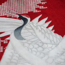 Load image into Gallery viewer, KK1490A2 Silk Kimono Fabric Vintage(1950-1980) Crane Birds Red 56.3x11.4in(143x29cm)

