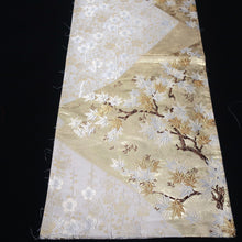 Load image into Gallery viewer, BB10066AE Silk Obi Fabric Maple Leaf Cherry Blossom White Gold 55.5x11.0in(141x28cm)

