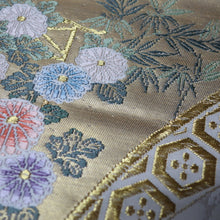 Load image into Gallery viewer, BB10005AB Silk Obi Fabric Crane Birds White Gold 52.4x10.6in(133x27cm)
