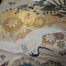 Load image into Gallery viewer, BB10046AD Silk Obi Fabric Crane Birds Gold Yellow 75.2x12.2in(191x31cm)

