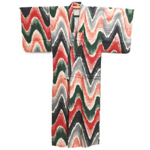 Load image into Gallery viewer, Kimono Vintage(1920-1950) Red Black Green Meisen Wave Silk #10768D4
