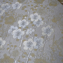Load image into Gallery viewer, BB10066AE Silk Obi Fabric Maple Leaf Cherry Blossom White Gold 55.5x11.0in(141x28cm)
