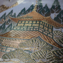 Load image into Gallery viewer, BB10056AD Silk Obi Fabric Zen Temple Green Beige 49.2x10.6in(125x27cm)
