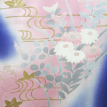 Load image into Gallery viewer, Furisode Blue Pink Plum blossom Chrysanthemum Silk #9678J3
