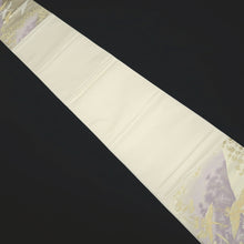 Load image into Gallery viewer, Fukuro Obi Vintage(1950-1980) White Gold Lavender Crane Birds Silk BB322V8
