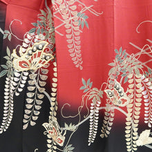Load image into Gallery viewer, Furisode Red Black Gold Butterfly Wisteria Silk #11093B1

