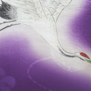 Kimono Vintage(1920-1950) Purple Crane Birds Hand painted Silk #9671J3