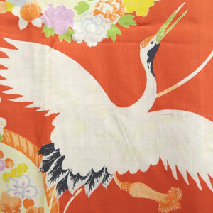 Juban Vintage(1920-1950) Red Crane Birds Silk #10366F4