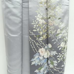 Kimono Light Gray Peony Camellia Silk #9648J2