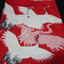 Load image into Gallery viewer, KK1490A2 Silk Kimono Fabric Vintage(1950-1980) Crane Birds Red 56.3x11.4in(143x29cm)
