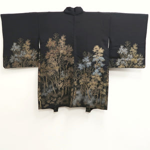 Haori Jacket Vintage(1950-1980) Black Gold Lush Trees Silk #10187D5