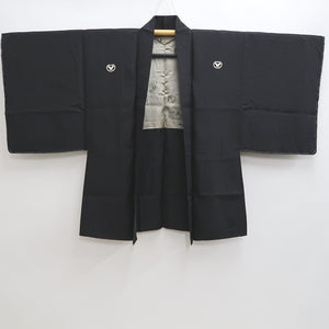 Men's Haori Vintage(1950-1980) Black Habutae Landscape Silk #9981C2