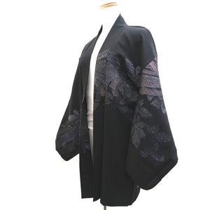 Haori Jacket Vintage(1950-1980) Black Chrysanthemum Silk #10007C3