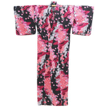 Load image into Gallery viewer, Yukata Black Magenta Butterfly Cherry Blossom Cotton #10748D3
