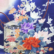 Load image into Gallery viewer, Furisode Blue Pink Plum blossom Chrysanthemum Silk #9678J3
