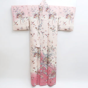 Kimono Pink Plum blossom Peony Wisteria Silk #9926B4