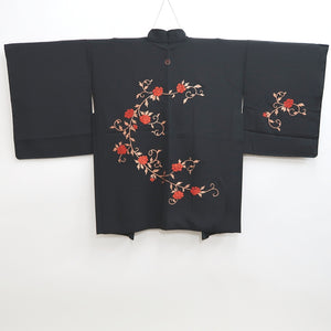 Haori Jacket Vintage(1950-1980) Black Fully Embroidered Karakusa Silk #9839B1